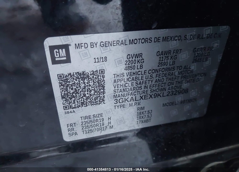 2019 GMC TERRAIN VIN: 3GKALXEX9KL232908