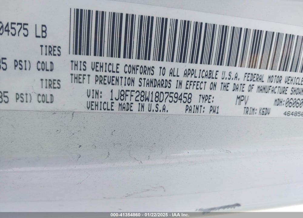 2008 JEEP PATRIOT SPORT VIN: 1J8FF28W18D759458