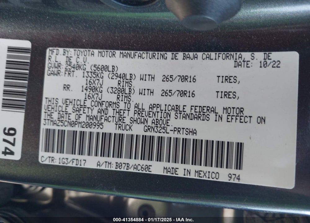 2023 TOYOTA TACOMA VIN: 3TMAZ5CN0PM200995