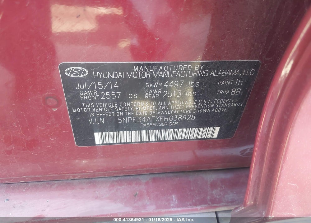 2015 HYUNDAI SONATA LIMITED VIN: 5NPE34AFXFH038628