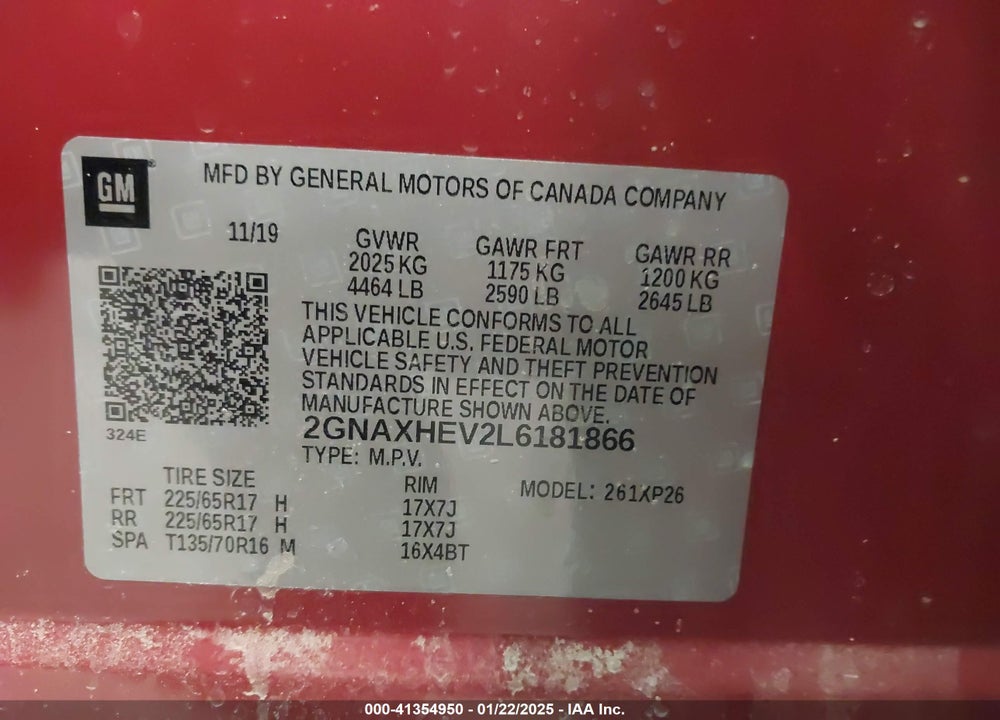 2020 CHEVROLET EQUINOX FWD LS VIN: 2GNAXHEV2L6181866