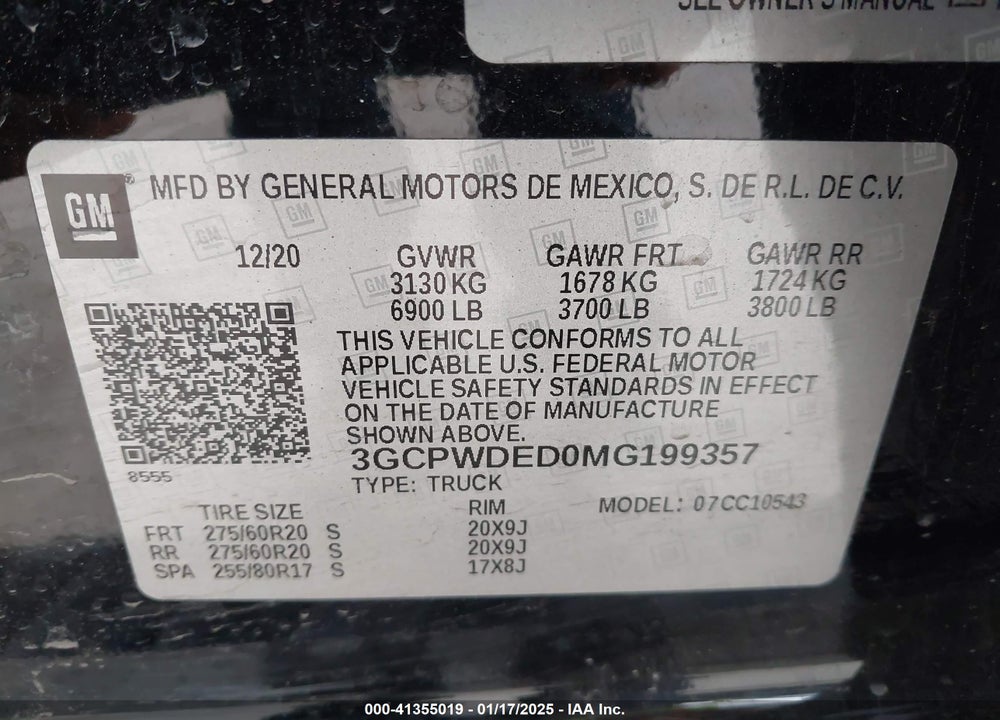 2021 CHEVROLET SILVERADO VIN: 3GCPWDED0MG199357