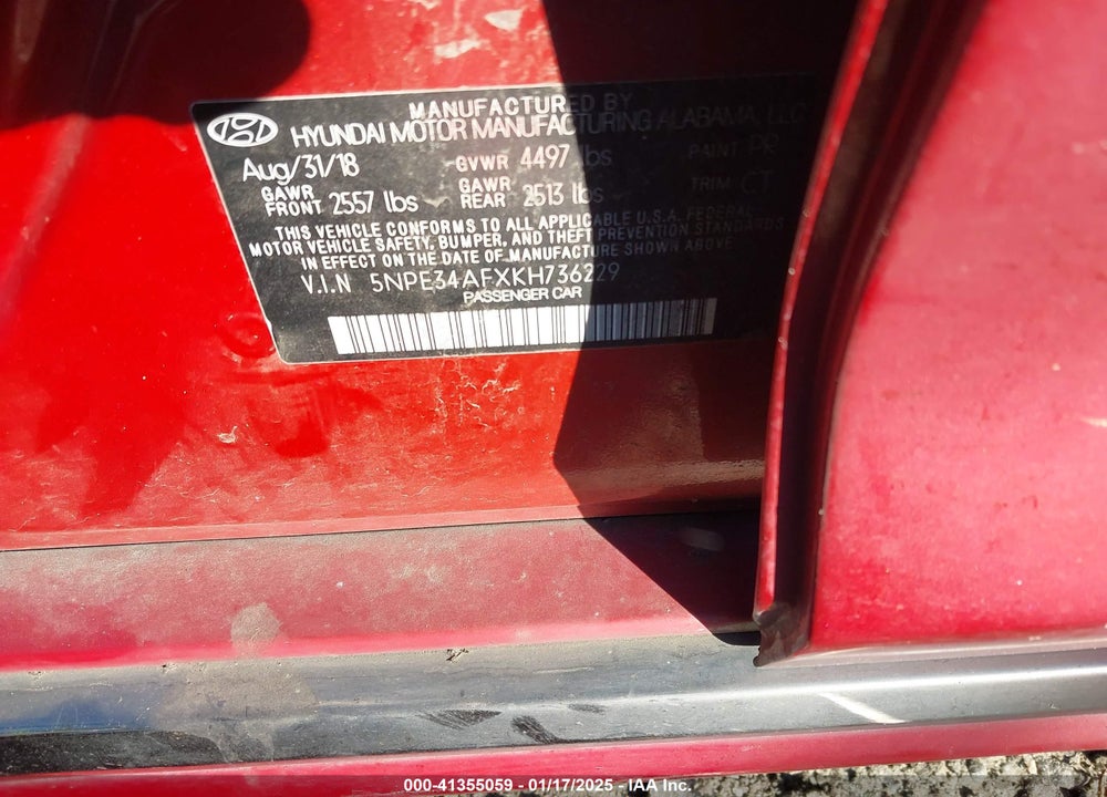 2019 HYUNDAI SONATA VIN: 5NPE34AFXKH736229