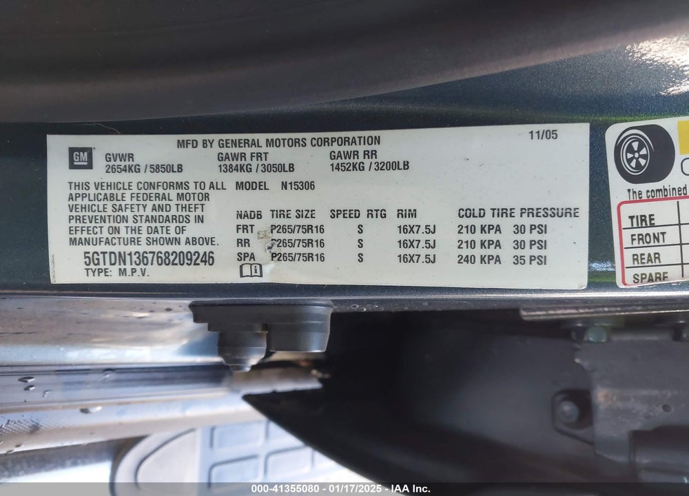 2006 HUMMER H3 SUV VIN: 5GTDN136768209246