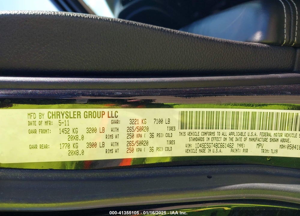 2011 DODGE DURANGO CITADEL VIN: 1D4SE5GT4BC661462