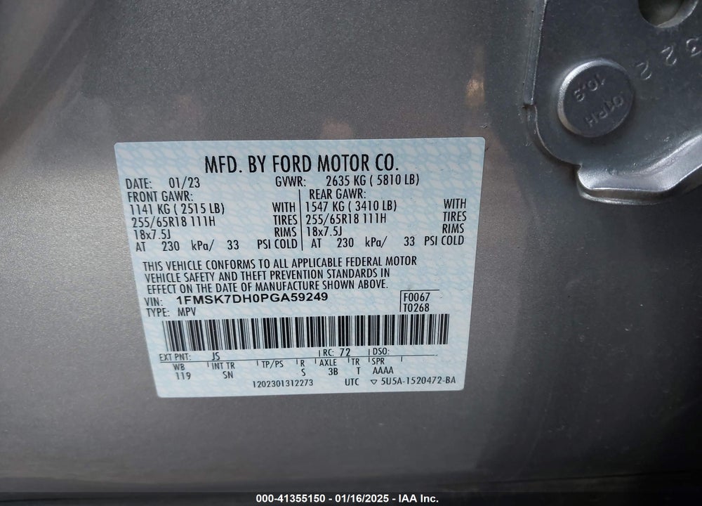 2023 FORD EXPLORER XLT VIN: 1FMSK7DH0PGA59249