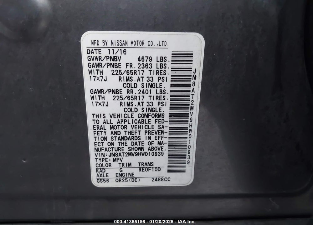 2017 NISSAN ROGUE S VIN: JN8AT2MV9HW010939