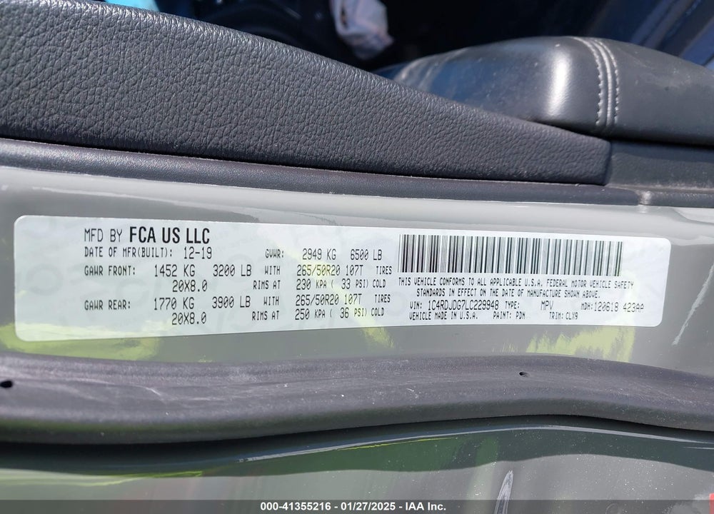 2020 DODGE DURANGO GT AWD VIN: 1C4RDJDG7LC229948