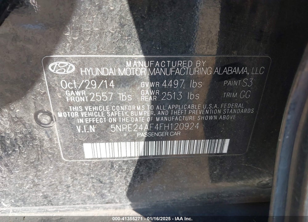 2015 HYUNDAI SONATA VIN: 5NPE24AF4FH120924