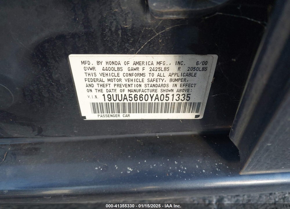 2000 ACURA TL 3.2 VIN: 19UUA5660YA051335