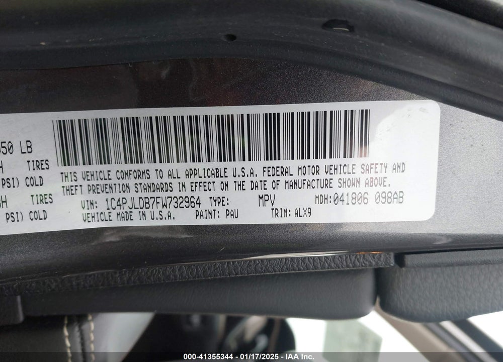 2015 JEEP CHEROKEE LIMITED VIN: 1C4PJLDB7FW732964