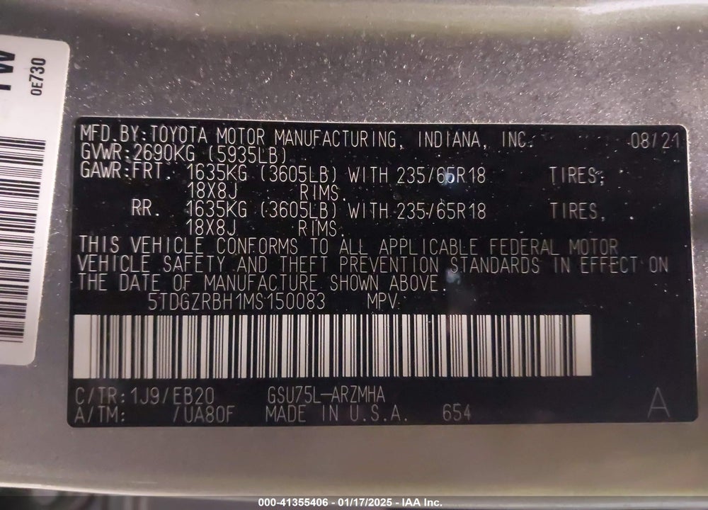 2021 TOYOTA HIGHLANDER XLE VIN: 5TDGZRBH1MS150083