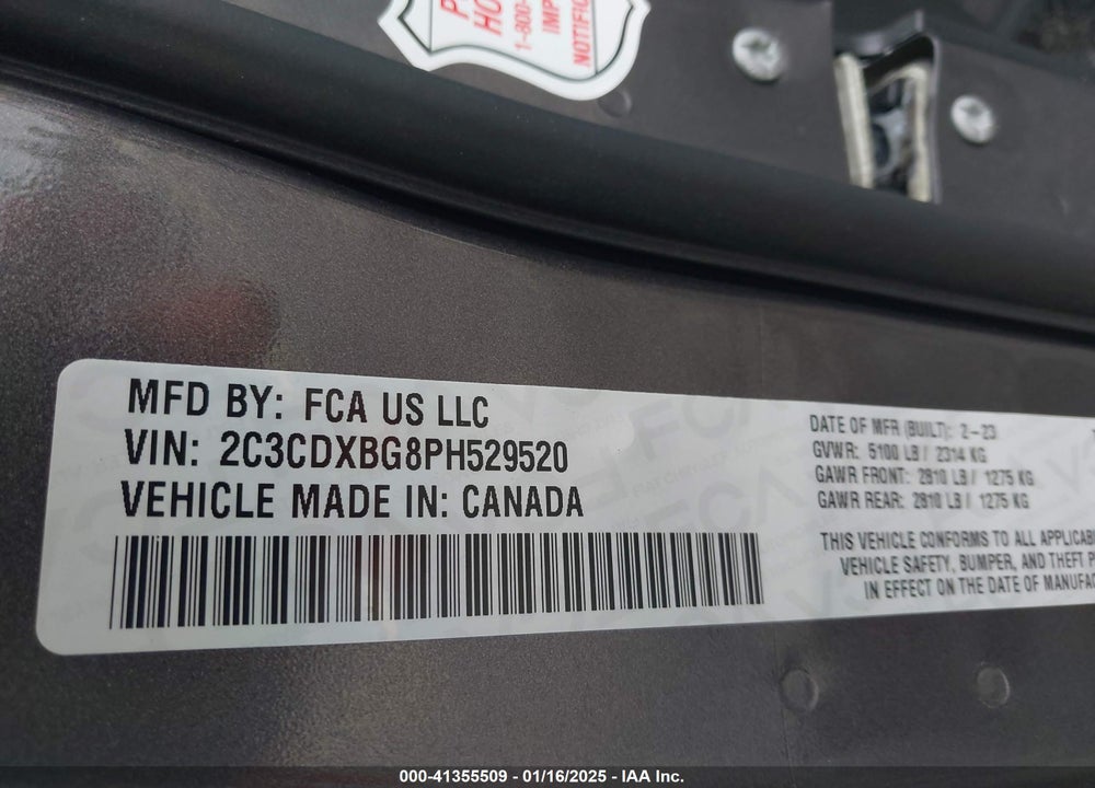2023 DODGE CHARGER SXT VIN: 2C3CDXBG8PH529520