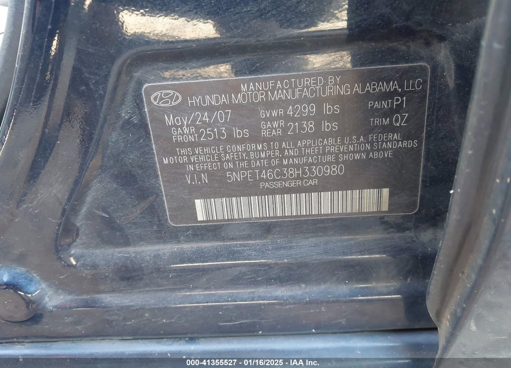 2008 HYUNDAI SONATA GLS VIN: 5NPET46C38H330980