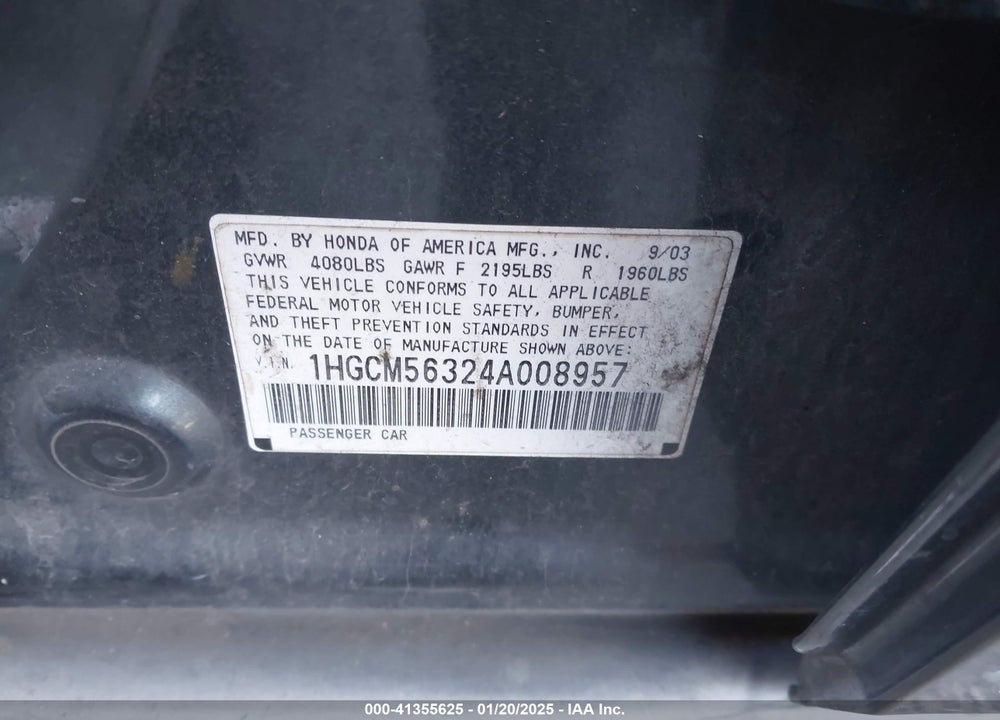 2004 HONDA ACCORD 2.4 LX VIN: 1HGCM56324A008957