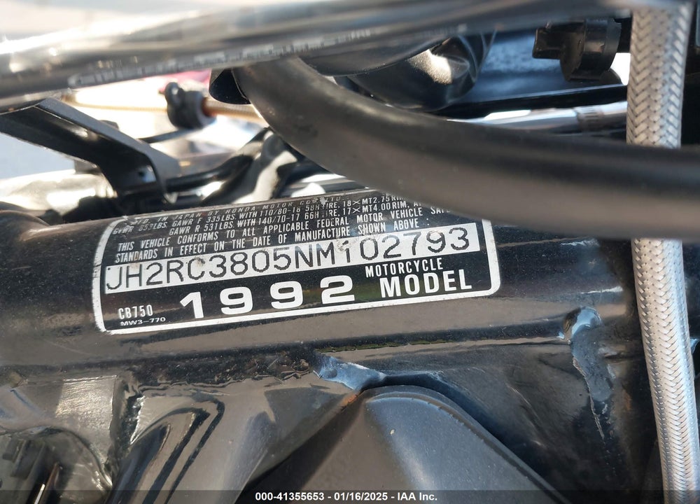1992 HONDA CB750 VIN: JH2RC3805NM102793