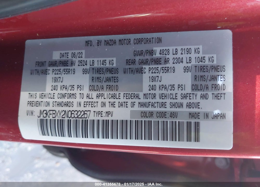 2022 MAZDA CX-5 2.5 TURBO SIGNATURE VIN: JM3KFBXY2N0632267