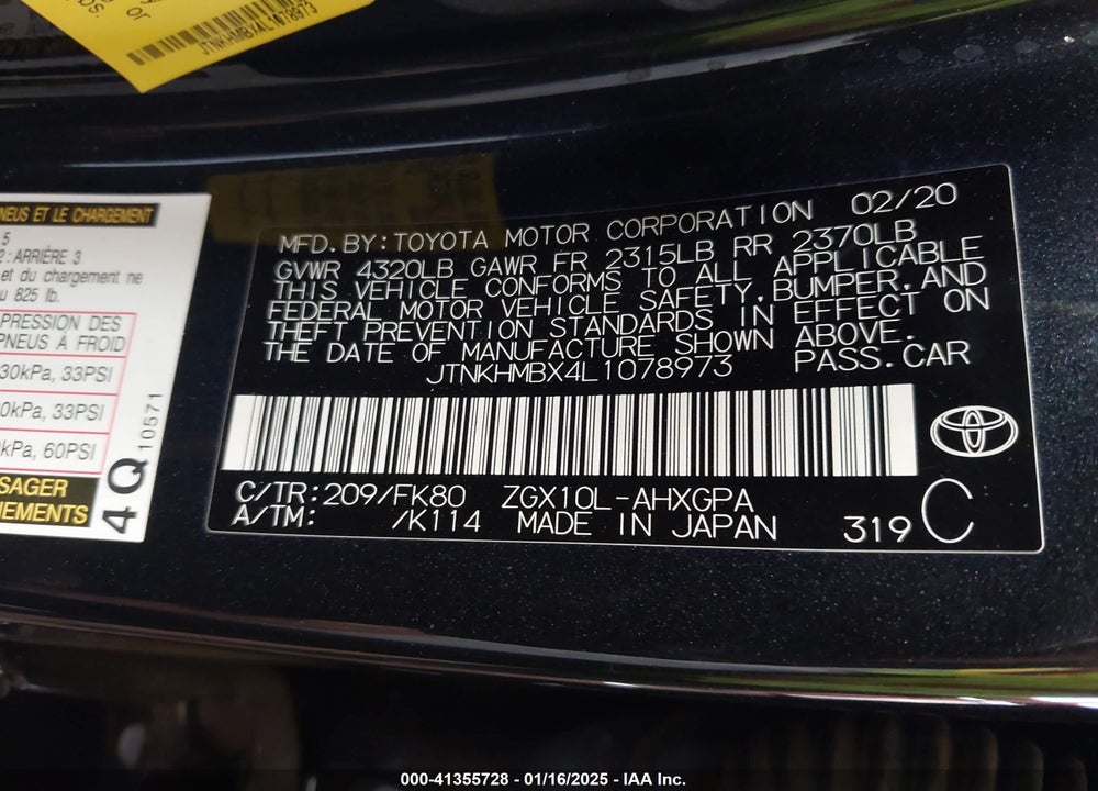 2020 TOYOTA C-HR XLE VIN: JTNKHMBX4L1078973
