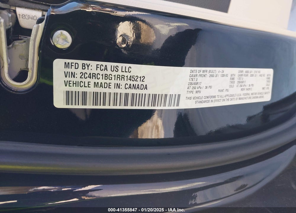 2024 CHRYSLER PACIFICA VIN: 2C4RC1BG1RR145212