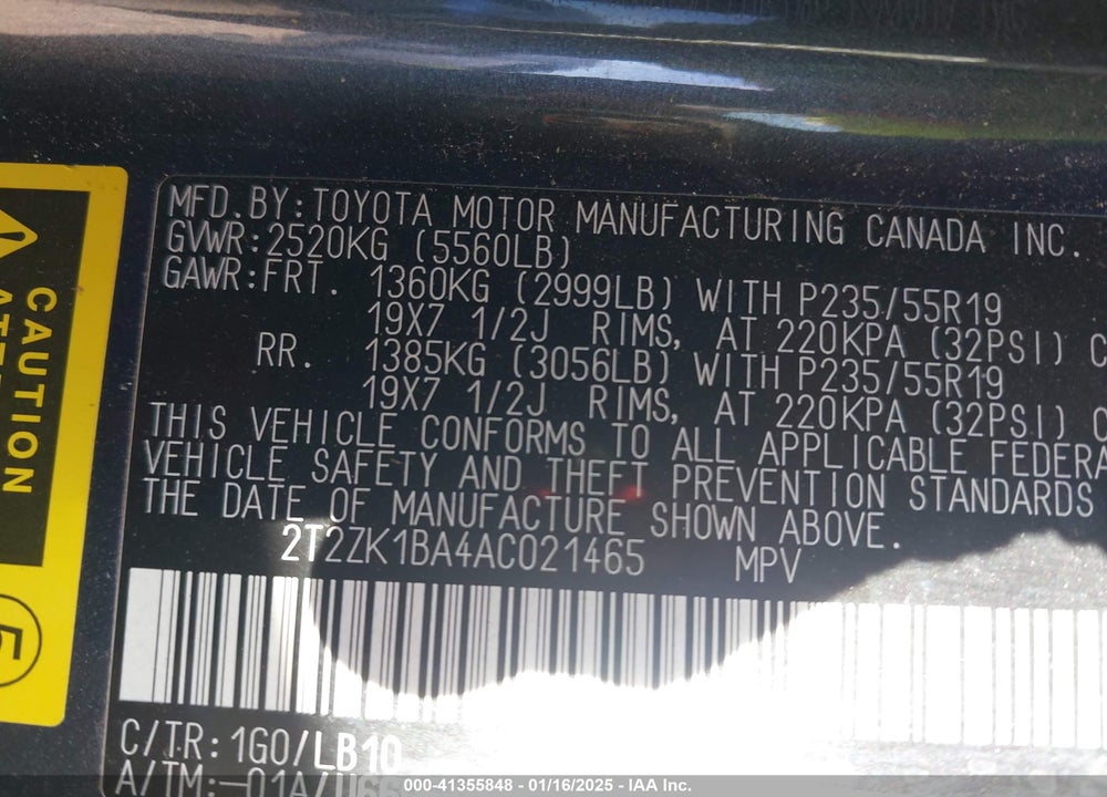 2010 LEXUS RX 350 VIN: 2T2ZK1BA4AC021465
