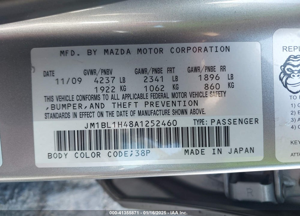 2010 MAZDA 3 SPEED3 SPORT VIN: JM1BL1H48A1252460