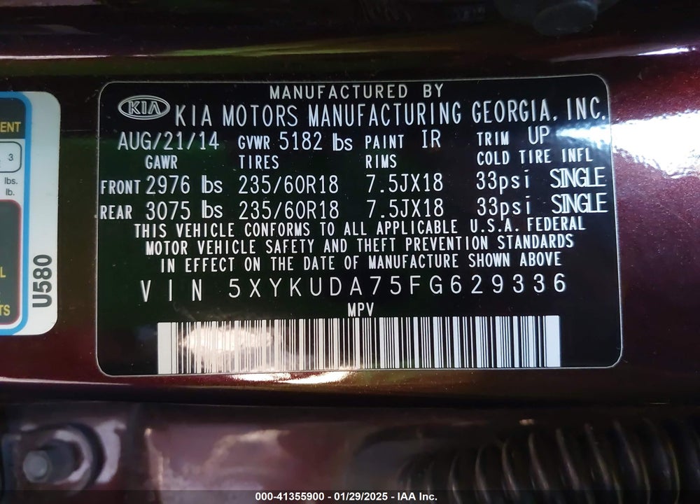 2015 KIA SORENTO VIN: 5XYKUDA75FG629336