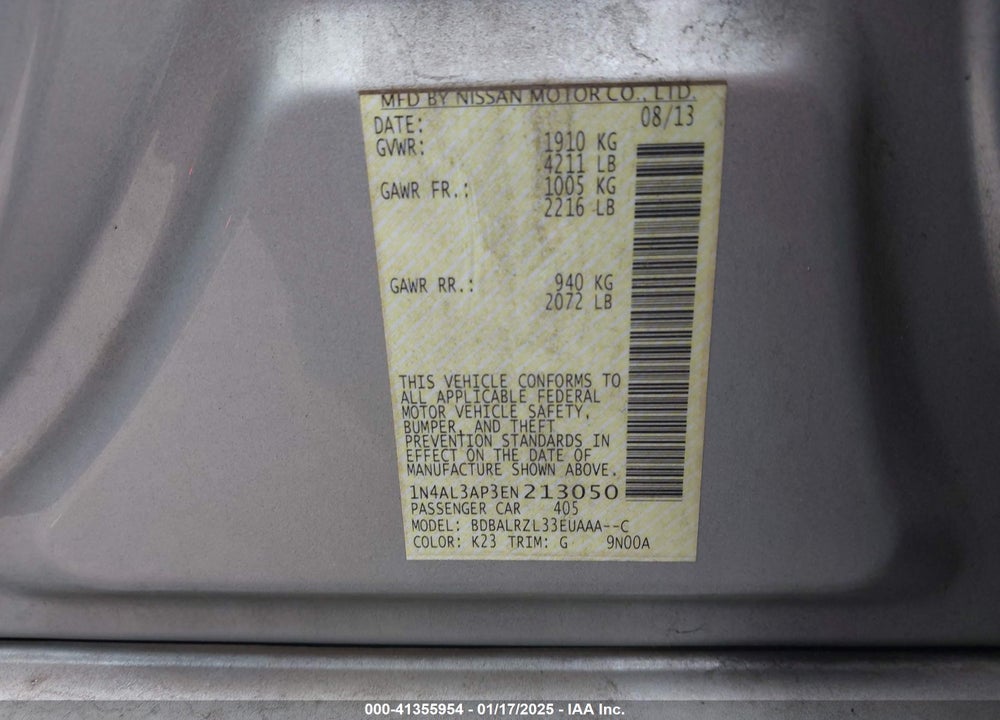 2014 NISSAN ALTIMA 2.5 S VIN: 1N4AL3AP3EN213050