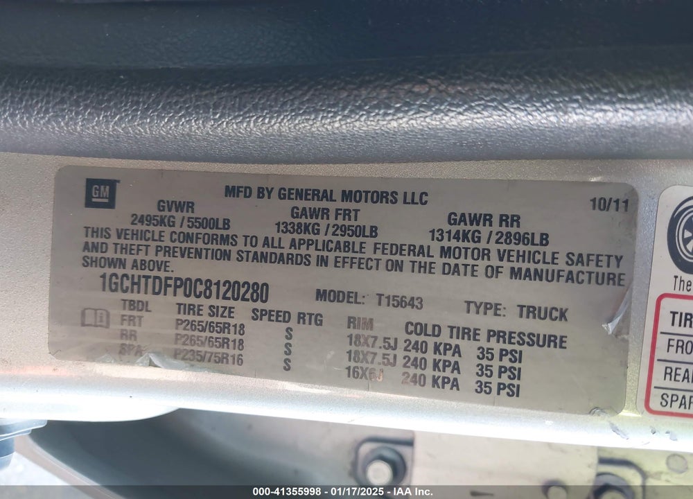 2012 CHEVROLET COLORADO 2LT VIN: 1GCHTDFP0C8120280