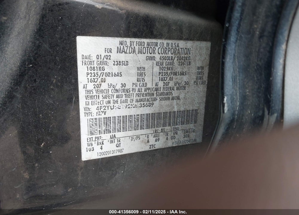2002 MAZDA TRIBUTE ES V6/LX V6 VIN: 4F2YU08192KM35689
