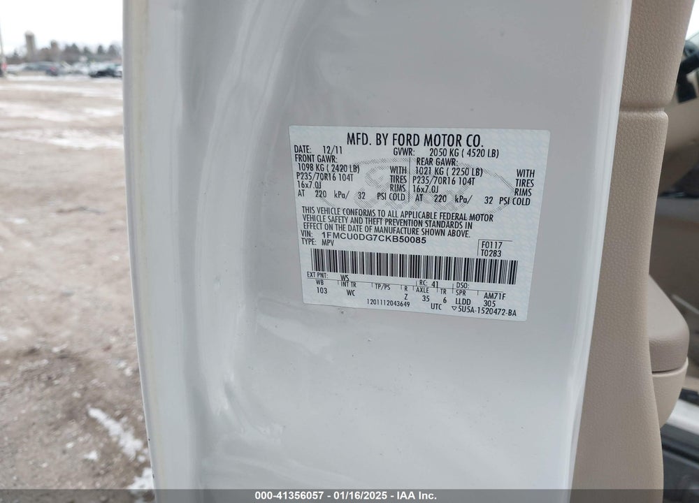 2012 FORD ESCAPE XLT VIN: 1FMCU0DG7CKB50085