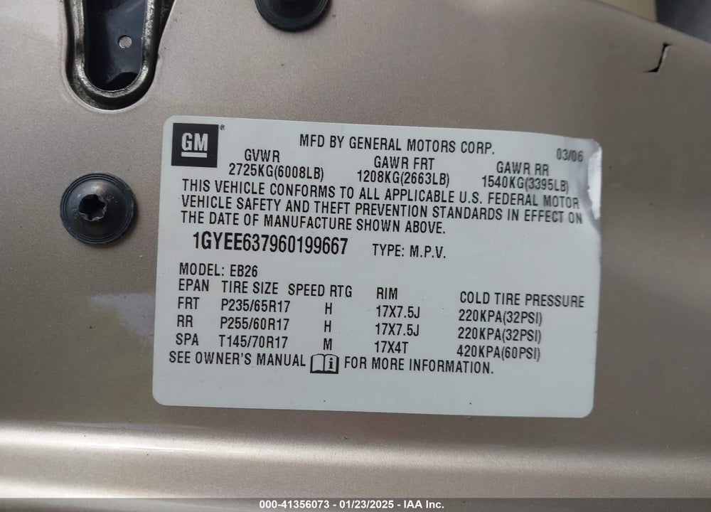2006 CADILLAC SRX VIN: 1GYEE637960199667
