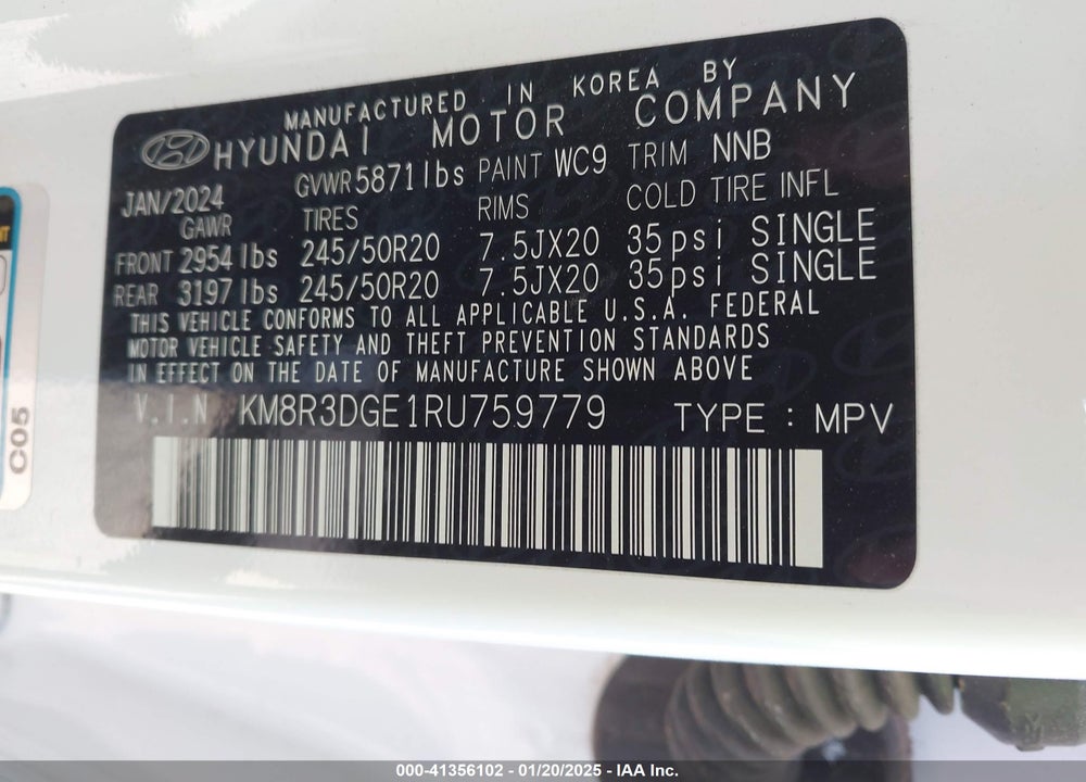 2024 HYUNDAI PALISADE VIN: KM8R3DGE1RU759779