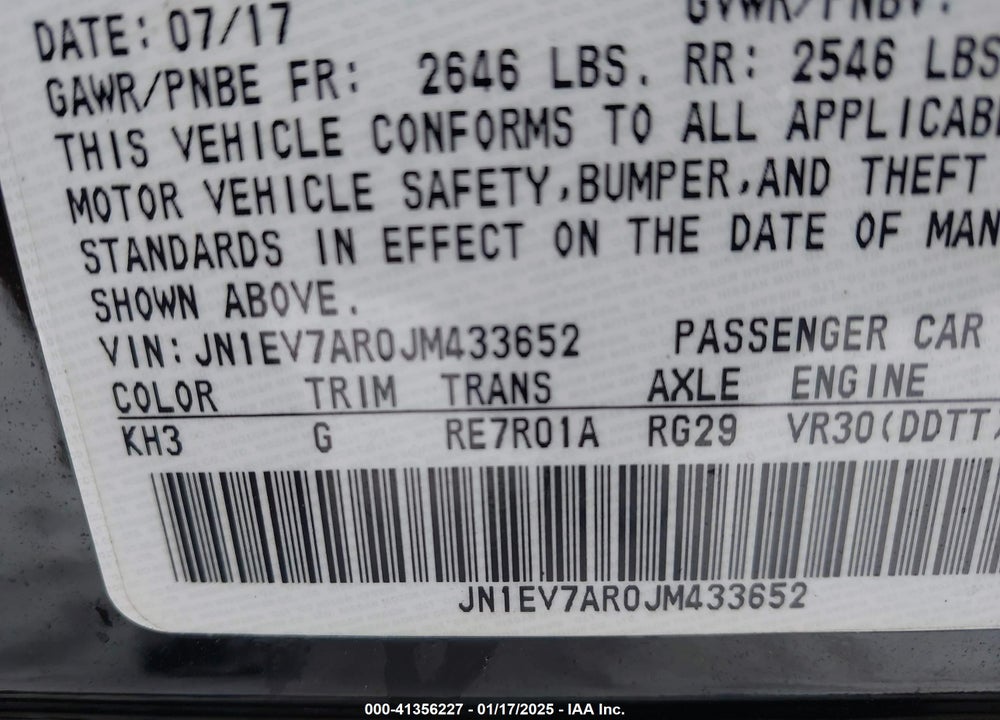 2018 INFINITI Q50 VIN: JN1EV7AR0JM433652