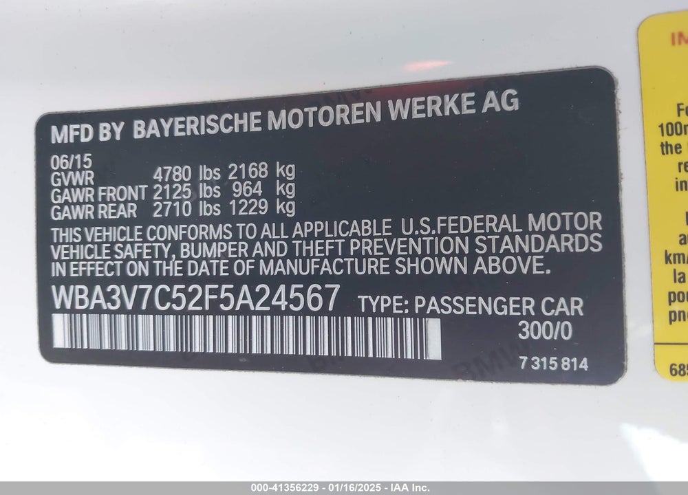 2015 BMW 428I VIN: WBA3V7C52F5A24567