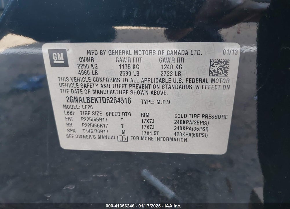 2013 CHEVROLET EQUINOX LS VIN: 2GNALBEK7D6264516