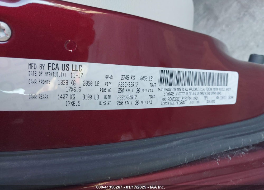 2018 DODGE GRAND CARAVAN SE VIN: 2C4RDGBG1JR133744