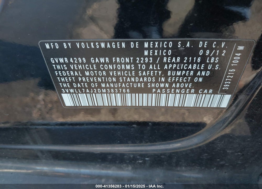 2013 VOLKSWAGEN JETTA VIN: 3VWLL7AJ2DM383766