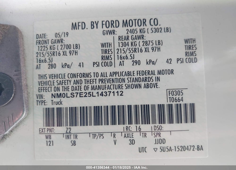 2020 FORD TRANSIT CONNECT XL CARGO VAN VIN: NM0LS7E25L1437112