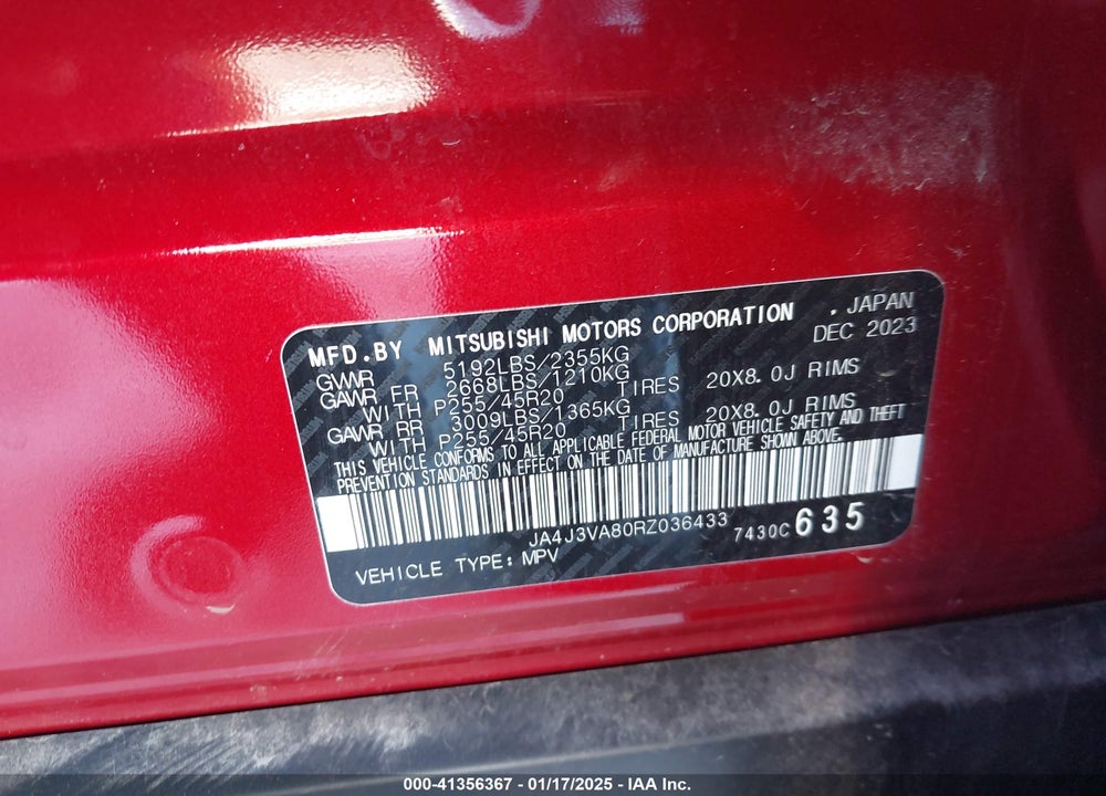 2024 MITSUBISHI OUTLANDER SE 2.5 2WD/SE BLACK EDITION S-AWC/SE BLACK EDITION W/PANO ROOF S-AWC VIN: JA4J3VA80RZ036433