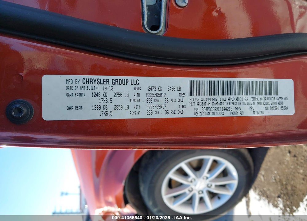 2014 DODGE JOURNEY VIN: 3C4PDCBGXET144213
