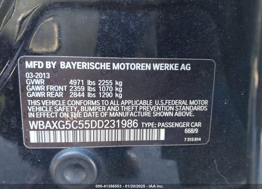 2013 BMW 528I VIN: WBAXG5C55DD231986
