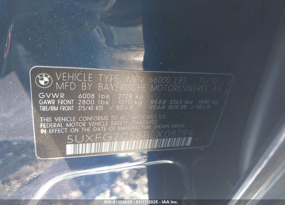 2011 BMW X6 XDRIVE35I VIN: 5UXFG2C58BLX08294