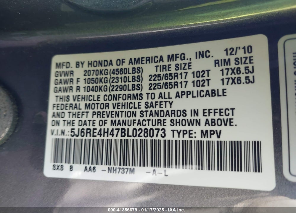 2011 HONDA CR-V SE VIN: 5J6RE4H47BL028073