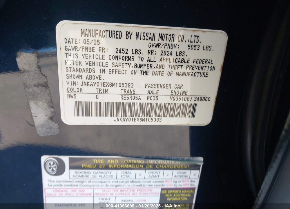 2006 INFINITI M35 VIN: JNKAY01EX6M105393