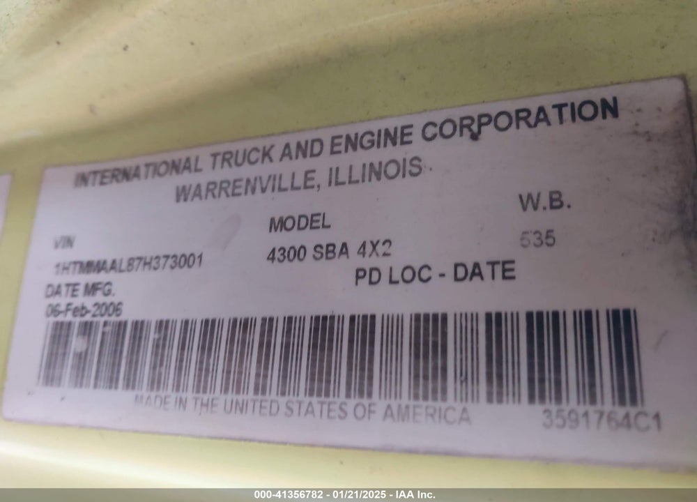 2007 INTERNATIONAL 4000 4300 VIN: 1HTMMAAL87H373001