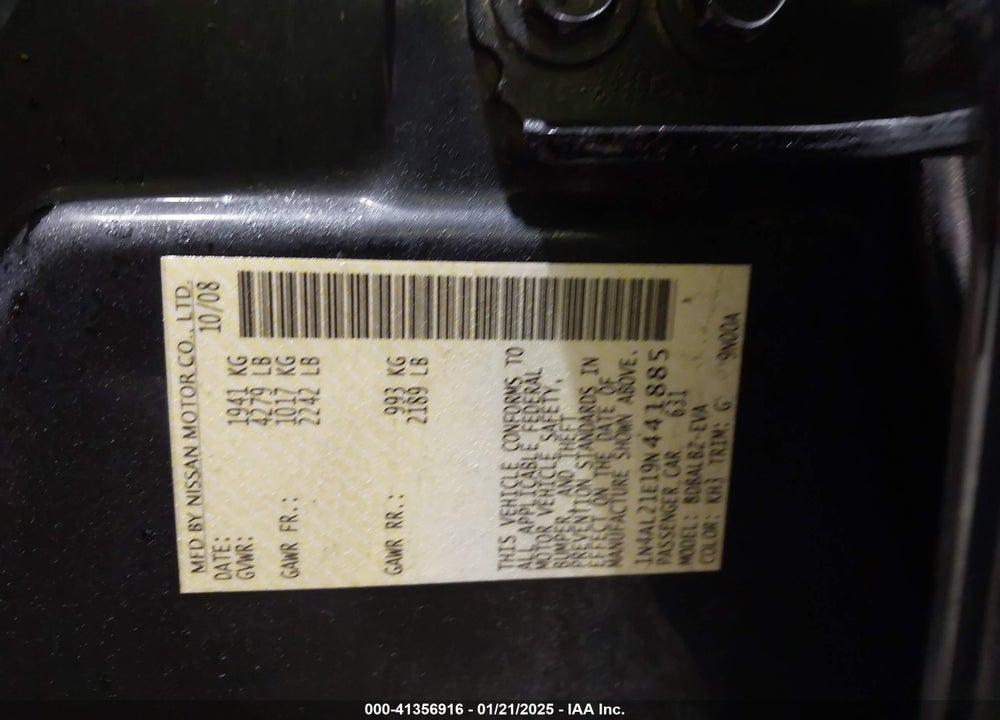 2009 NISSAN ALTIMA 2.5 S VIN: 1N4AL21E19N441885