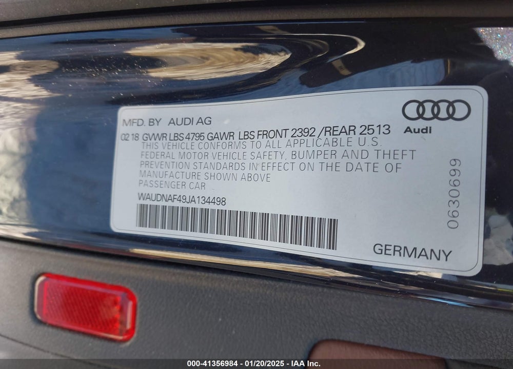 2018 AUDI A4 VIN: WAUDNAF49JA134498