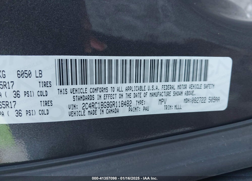 2016 CHRYSLER TOWN & COUNTRY TOURING VIN: 2C4RC1BG9GR118482