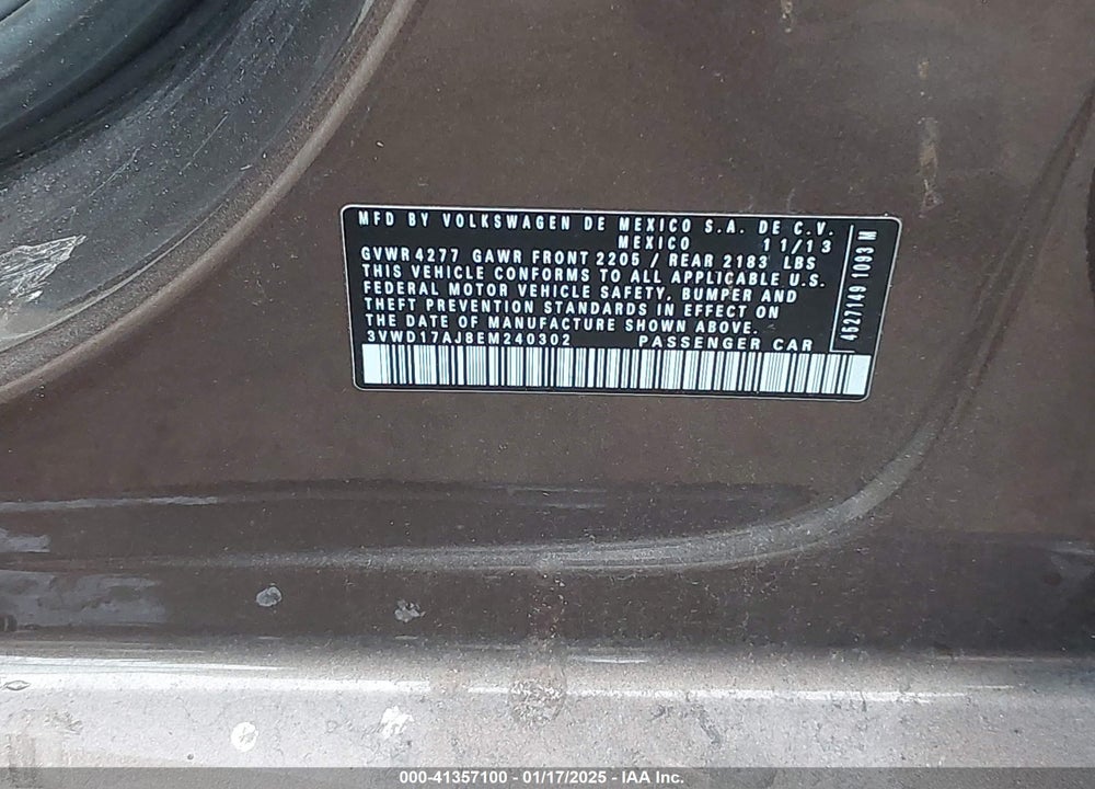 2014 VOLKSWAGEN JETTA VIN: 3VWD17AJ8EM240302