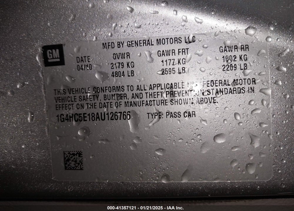 2010 BUICK LUCERNE CXL VIN: 1G4HC5E18AU126766